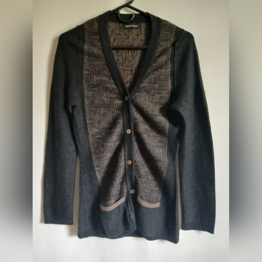 Women's Stewart & Brown Black & Taupe 100% Mongolian Cashmere Cardigan Szsm